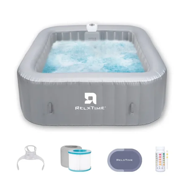 RELXTIME 4 - 6 Person Inflatable Hot Tub Square Portable Pool Outdoor Spa with 130 Massage Jets