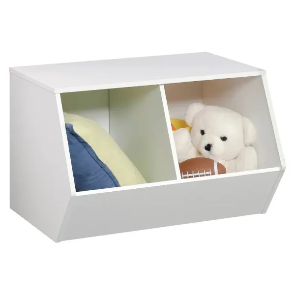 Pillowfort Stackable Laminate 2-Compartment Bin, White
