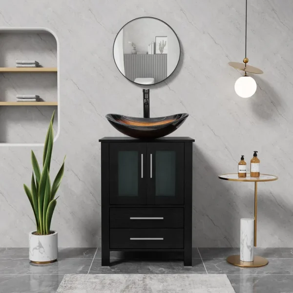 Eclife 24" Freestanding Single Bathroom Vanity with Vessel Sink, Manufactured Wood Top