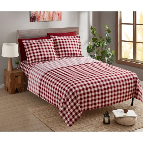 Nestl Printed Sheet Set - Ultra Soft Deep Pocket Bed Sheets - Checker Red - Full