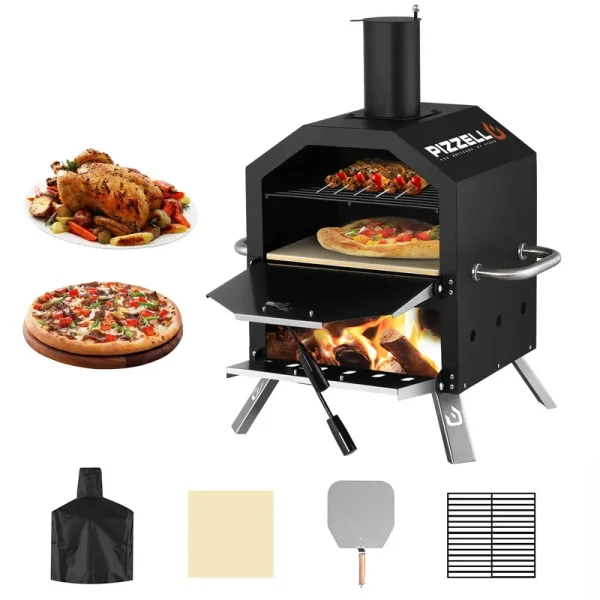 Pizzello Outdoor Pizza Oven Wood Fired 2-Layer Pizza Ovens Outside Pizza Maker with Stone Pizza Peel Coverremovable Cooking Rack for Camping Backyard