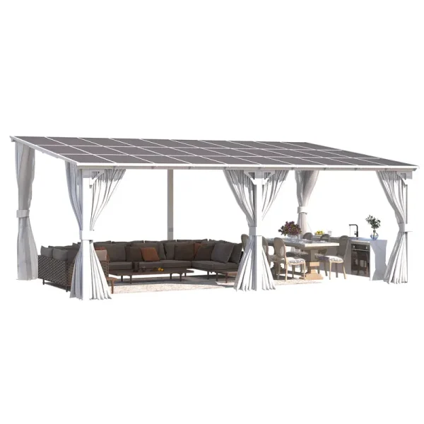 AECOJOY 20'x12' Wall Gazebo with Curtains and Mosquito Netting, White