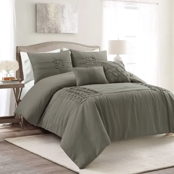 Lush Decor Arora Pleat Comforter Dark Gray 5pc Set King