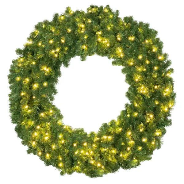 Red Sleigh 30" Prelit LED Sequoia Fir Commercial-Grade Traditional Christmas Wreath Warm White LED Lights