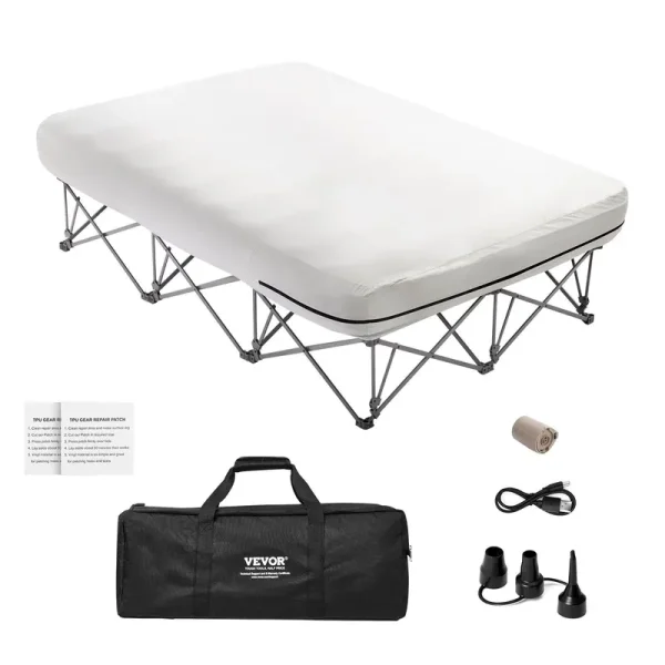 Queen Air Mattress with Frame & Built - in Pump - 2 - Person Blow up Camping Mattress Supports 600 lb - Elevated Inflatable Bed for Guests, Travel & Home Use - Quick Inflation/Deflation