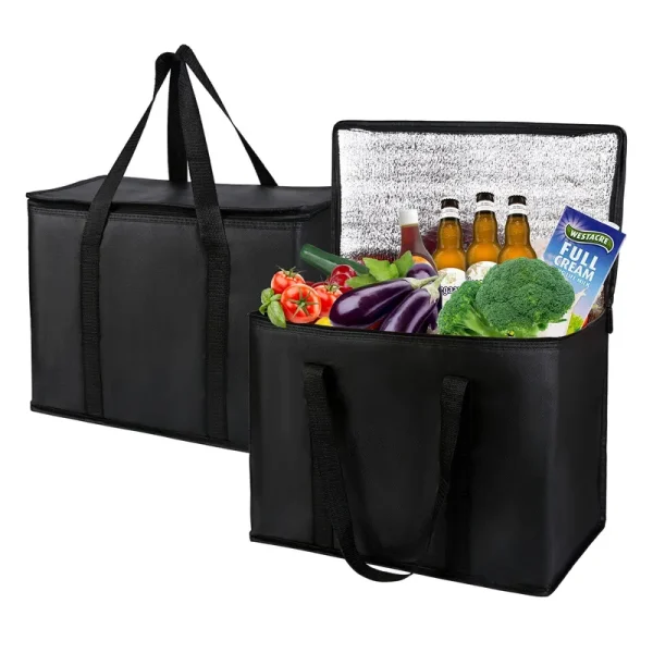 musbus 2-Pack, XL-Large Insulated Grocery Shopping Bags, Black, Reusable Bag,Thermal zipper,Collapsible,tote,cooler,food Transport Hot and Cold