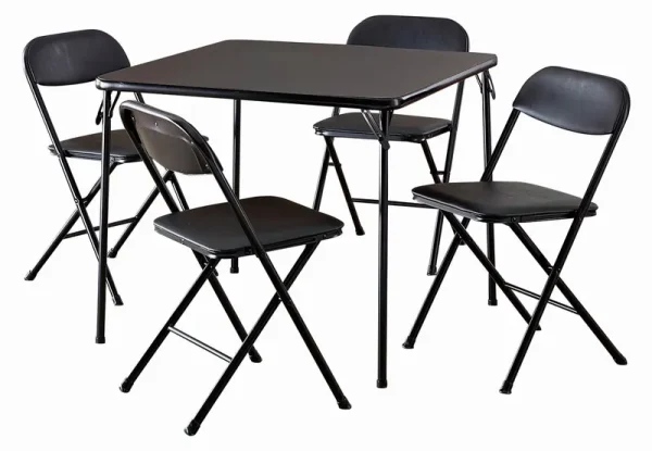 COSCO 5 - Piece Folding Set with Card Table and 4 Vinyl Padded Chairs, Black