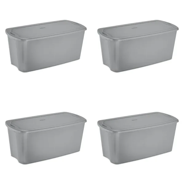 Sterilite 50 Gal Tote Box, Titanium Case of 4