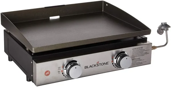 Tabletop Grill - 22 Inch Portable Gas Griddle - Propane Fueled - 2 Adjustable Burners - Rear Grease Trap - For Outdoor Cooking While Camping. Tailgating or Picnicking - Black