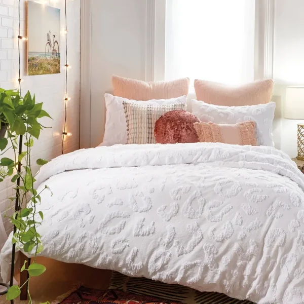 Peri Home Chenille Leopard Duvet Set, Full/Queen - White