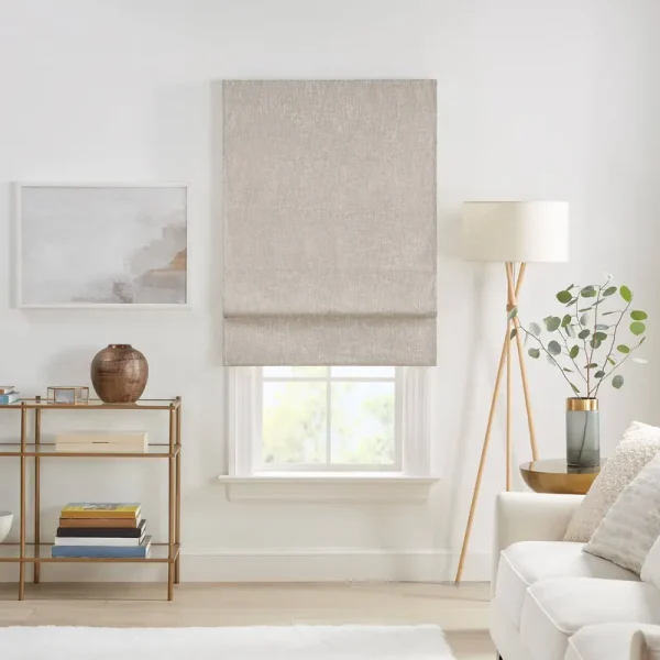 Eclipse Drew Blackout Textured Solid Cordless Roman Shade, 64" x 35" - Linen