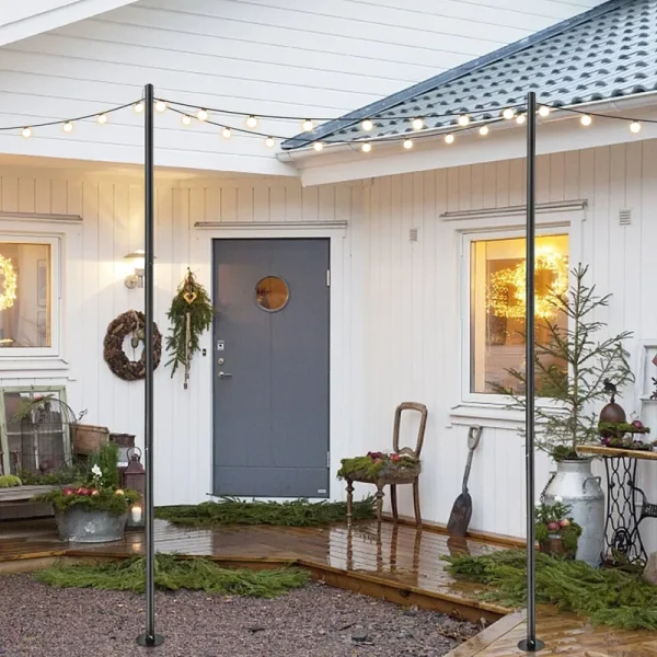 VEVOR String Light Poles, 2 Pack 10.6 ft, Outdoor Powder Coated Steel Lamp Post with Hooks to Hang Lantern and Flags, Decorate Garden, Backyard, Patio