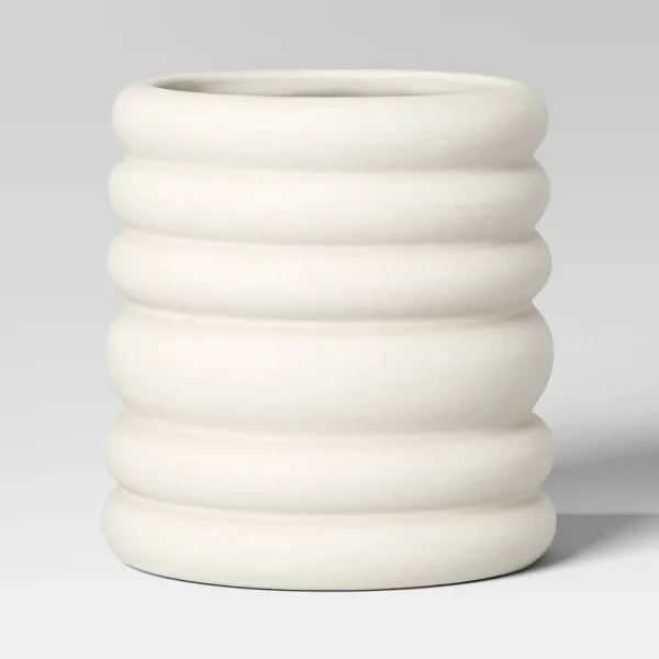 Banded Earthenware Indoor Outdoor Planter Pot White 8.13"x8.13" - Threshold