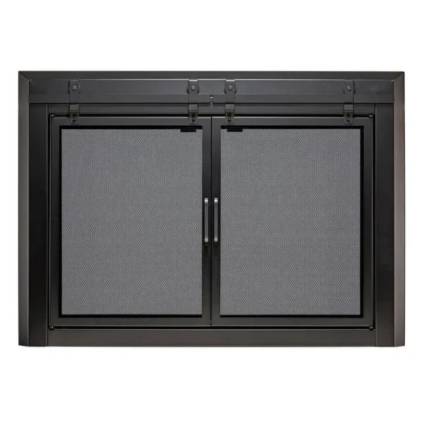 Uniflame Gregory Black Cabinet-Style Fireplace Doors with Smoke Tempered Glass, Small