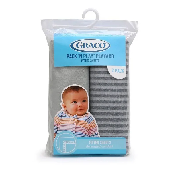 Graco Pack ��N Play Playard Fitted Sheets, 2 Pack, Stripes and Grey