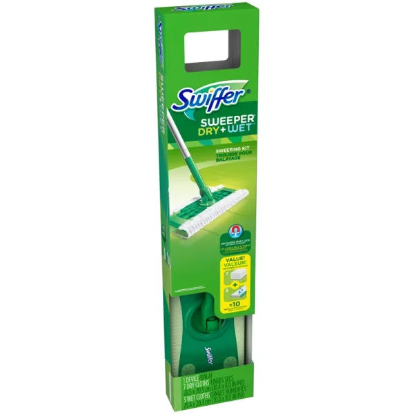 Swiffer Sweeper Dry + Wet All Purpose Floor Mopping and Cleaning Starter Kit with 1 Mop and 10 Refills
