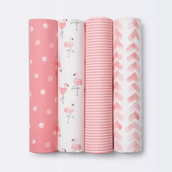 Flannel Baby Blankets Flamingos - Cloud Island Pink 4pk