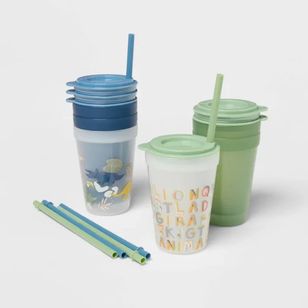 18pc Plastic Kids' Drinkware Set Green/Blue - Pillowfort