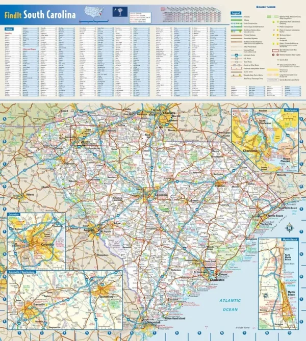 Globe Turner South Carolina State Wall Map - 16.5" x 18.5" Paper