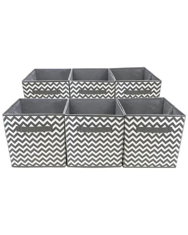 Sorbus Foldable Storage Cube Basket Bin, 6 Pack,Chevron Pattern (Gray)