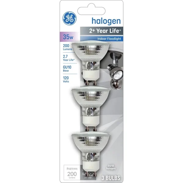 GE 61142 Quartz Halogen Light Bulb, 35-Watt, 3-pk.