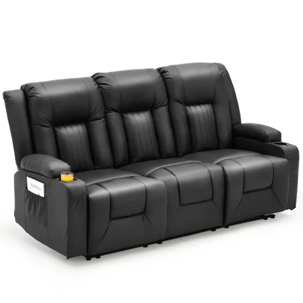 AECOJOY 3 Seater Reclining Sofa with 2 Cup Holders&Side Pockets, Black