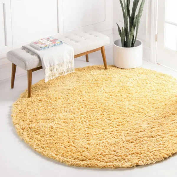Unique Loom Davos Shag 2 ft Round Sun Yellow Area Rug