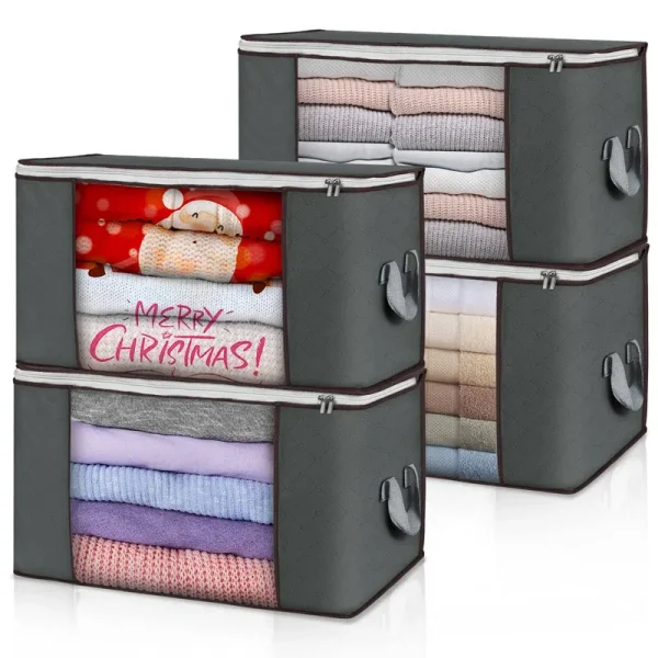 Budding Joy Large Storage Bags, 4 Pack Clothes Storage Bins Foldable Closet Organizers Storage Containers with Durable Handles Thick Fabric for