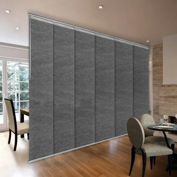 EMOH Granite Gray Adjustable Sliding Single Rail Track with 23.5 in. Slates, Extendable 98 in. to 130 in. W x 94 in. L
