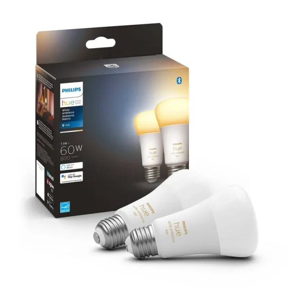 Philips - Hue White Ambiance A19 Bluetooth Smart LED Bulb (2-Pack) - Adjustable White