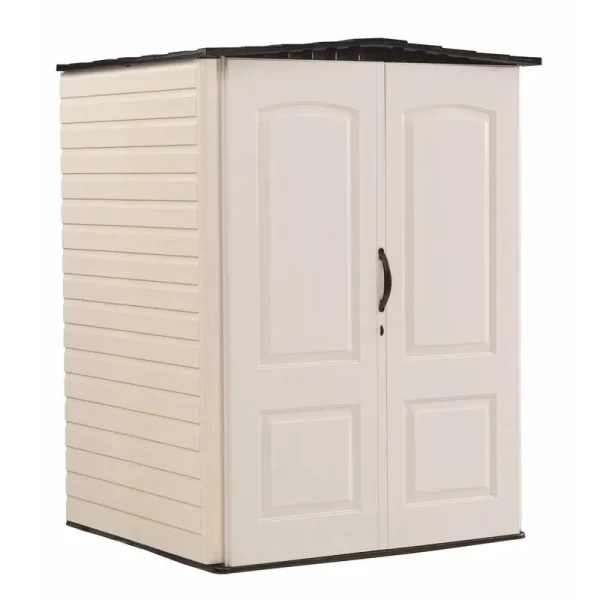 Rubbermaid Outdoor Medium Vertical Storage Shed, Resin, Beige, 72" H x 53.2" W x 57" L