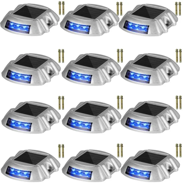 VEVOR Solar Driveway Lights, Dock Lights 12-Pack, LED Pathway Lights w/ Switch in Blue