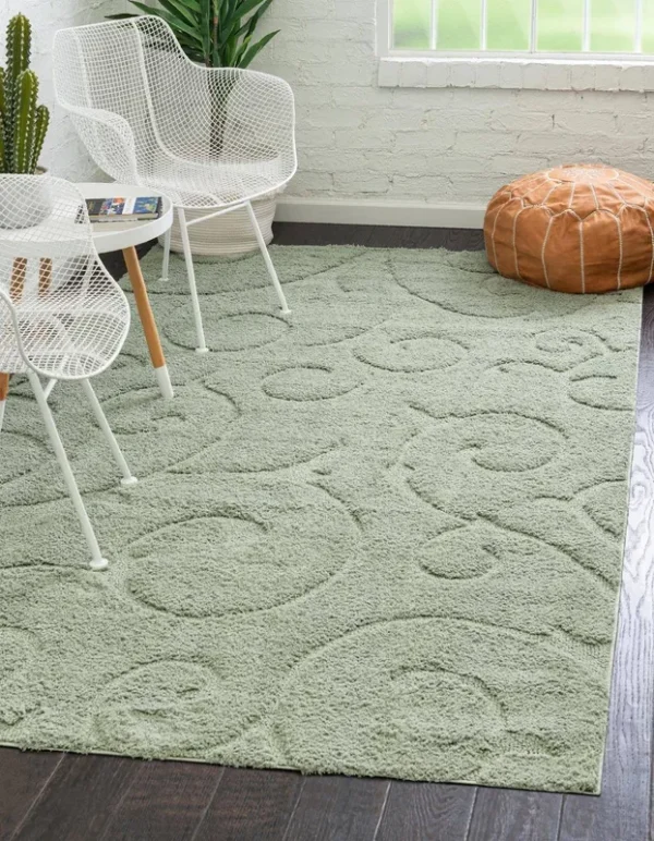 Unique Loom Carved Floral Shag Area Rug - 4' x 6', Green