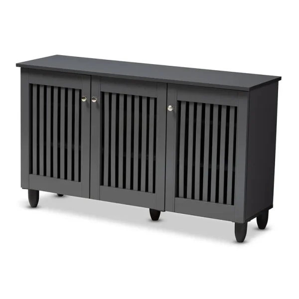Baxton Studio Fernanda Dark Gray 3-Door Wooden Entryway Shoe Storage Wide Cabinet