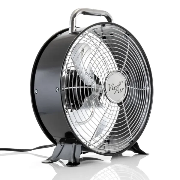 Vie Air 12" 2-Speed High-Velocity Retro Drum Fan, 14"H x 12"W x 5-3/4"D, Black