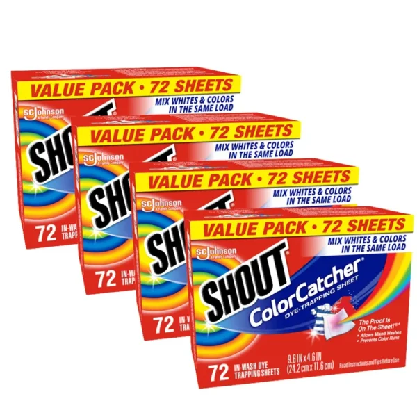 Shout Color Catcher Sheets for Laundry, Allow Mixed Washes, Prevent Color Runs, and Maintain Original Color of Clothing, 72 Count - Pack of 4 (288