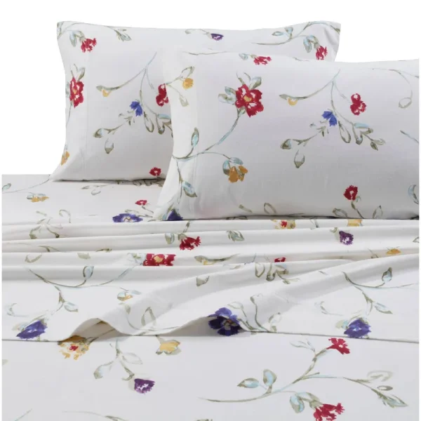 Tribeca Living Flannel Floral Garden 170-GSM Cotton Extra Deep Pocket Printed Sheet Set, Queen