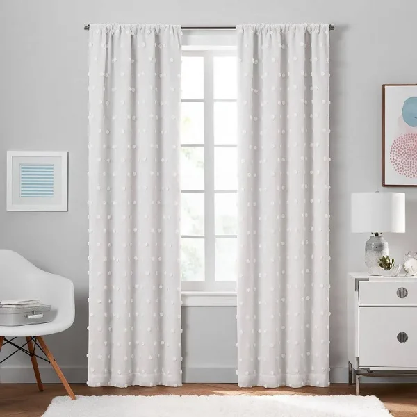 The Big One Kids' Tufted Dot Blackout Window Curtains - White - 2 ct