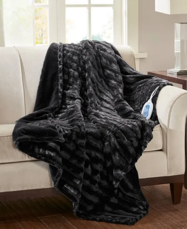 Beautyrest Duke Faux Fur Heated Throw Black