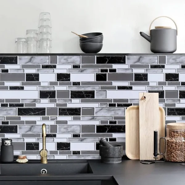Livebor Black and White Peel and Stick Backsplash Kitchen Wallpaper 11.8inchx78.7inch Bathroom Wallpaper for Kitchen Backsplash Waterproof Contact
