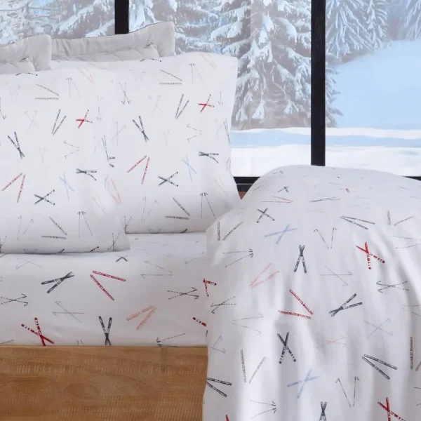 Great Bay Home Cotton Printed Flannel Sheet Set (King, Ski Time)