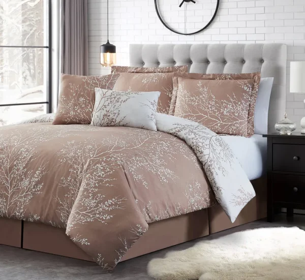 Foliage Reversible Comforter Set | Spirit Linen Queen / Taupe