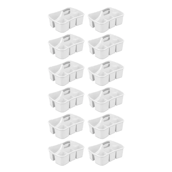 Sterilite Divided Storage Ultra Caddy with 4 Compartments and Handles (12 Pack)