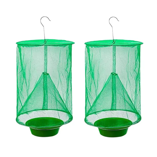Annay Ranch Fly Trap Outdoor Hanging | Reusable Fly Trap | Food Bait Flay Catcher Cage for Indoor or Outdoor Family Farms, Park (2 Pack)