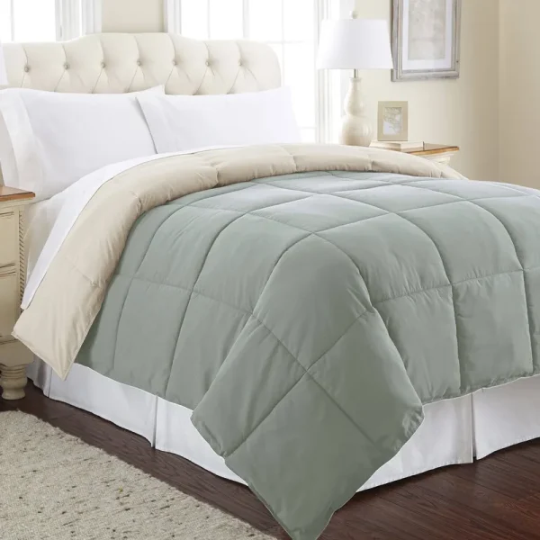 Down Alternative Reversible Comforter Dusty Sage/Almond Queen