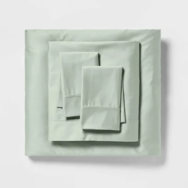 Full 400 Thread Count Solid Performance Sheet Set Silver Green - Threshold