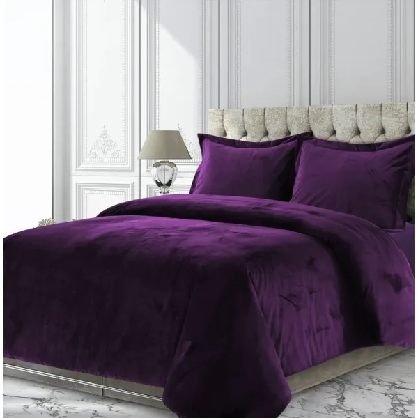 Tribeca Living VENICEDUVETQUPU Venice Velvet Oversized Solid Duvet Set, Queen, Purple