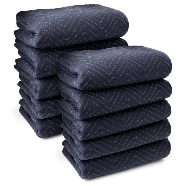 Sure-Max 10 Moving & Packing Blankets - Pro Economy - 80" x 72" (35 lb/dz Weight) - Professional Quilted Shipping Furniture Pads Navy Blue and Black