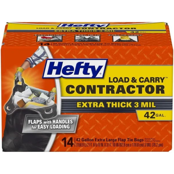 Hefty Load & Carry Bags, Flap Tie, Extra Large, 42 Gallon - 14 bags