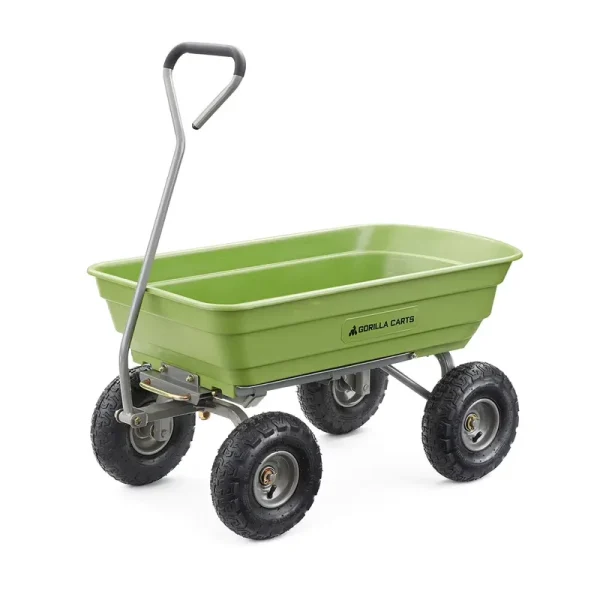 Gorilla Carts 4 cu ft Poly Garden Dump Cart with Quick - Release, 600 lb Capacity, Green